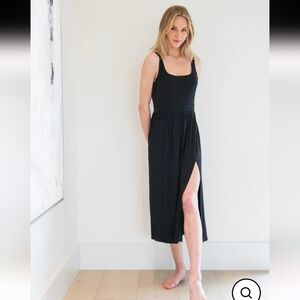 Priv Black Sleeveless Midi Dress Slit Modal Soft Minimalist Staple Small Classic